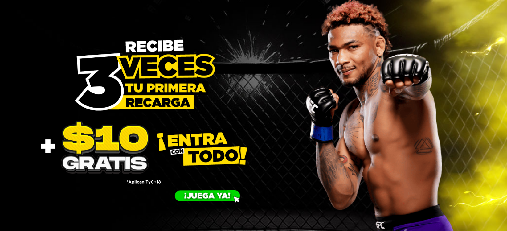 Recibe 3 veces tu primera recarga + $10 gratis